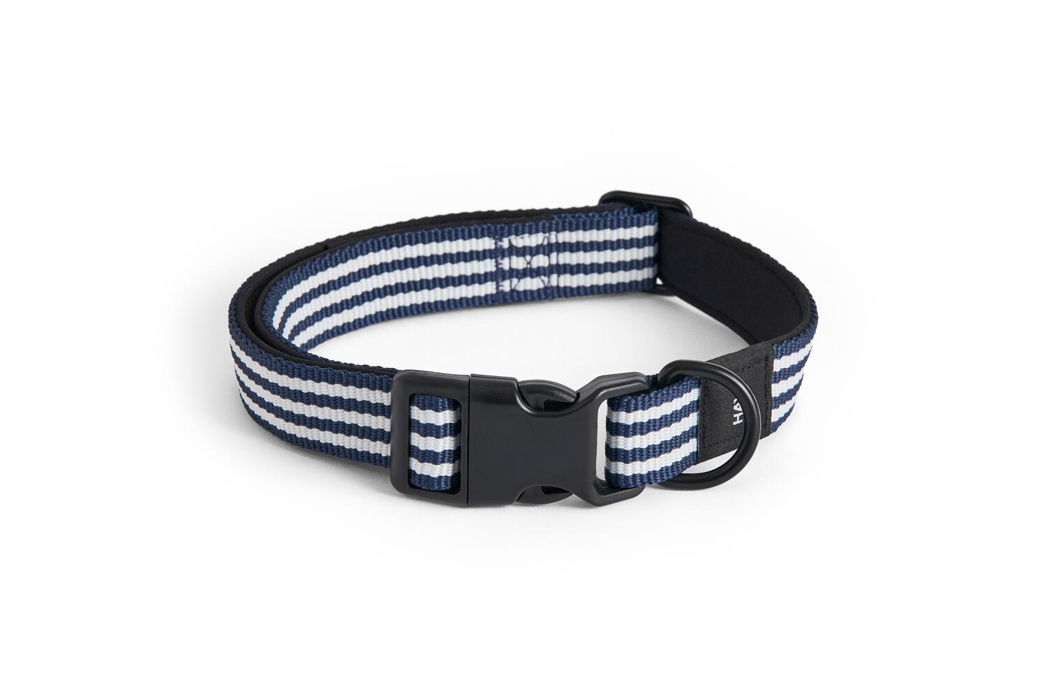 Flat hundehalsbånd - Blue and white stripe